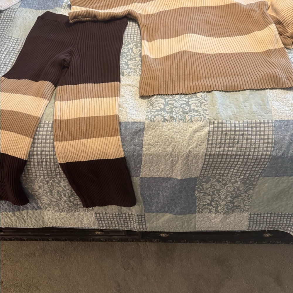 Free People Chocolate and Beige Striped Pants